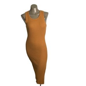 Double zero size large halter camel ribbed fitted dress side slit stretchy soft